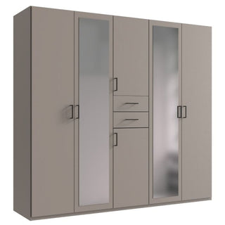 CHOICEWARDROBE Dorian 5 Door Mirrored Wardrobe – Matte Grey Finish, 225cm Modern Storage Design