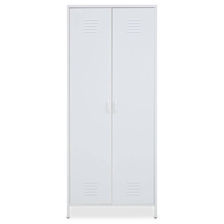 CHOICEWARDROBE Ruston White Metal Locker Wardrobe – 2 Door | Shelves + Hanging Rail | Industrial Storage Cabinet