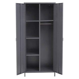 CHOICEWARDROBE Ruston Grey Metal Locker Wardrobe – 2 Door | Shelves + Hanging Rail | Industrial Storage Cabinet