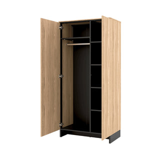 CHOICEWARDROBE Narva 2 Door Wooden Wardrobe in Mountain Ash – 92cm Modern Oak-Effect Storage Wardrobe with Shelves & Hanging Rail