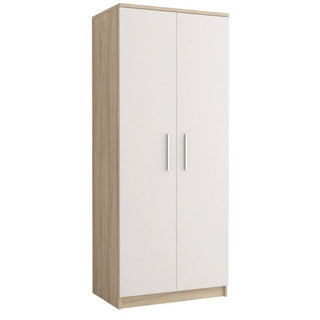 CHOICEWARDROBE Orlan 2 Door Wardrobe – 80cm Wide, Sonoma Oak Frame with White Fronts | Compact Hinged Design for Contemporary Spaces