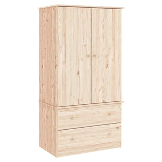 CHOICEWARDROBE Naveri Natural Wood Wardrobe with 2 Drawers | Scandinavian Minimalist Design
