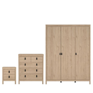 CHOICEWARDROBE Bellevue 3 Piece Bedroom Furniture Set β Oak Effect Finish | 3 Door Wardrobe, 5 Drawer Chest & Bedside Table