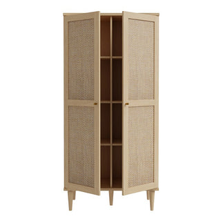 CHOICEWARDROBE Nivelle Light Oak Rattan Door Wardrobe | 2 Door Boho Wooden Storage Cabinet