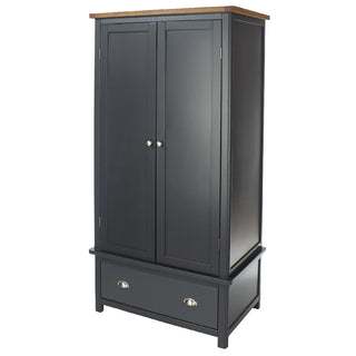 Delavan Wooden Wardrobe With 2 Doors 1 Drawer In Oak And Black