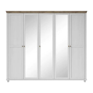 CHOICEWARDROBE Eilat 246cm 5 Door Mirrored Wardrobe – Abisko Ash | Elegant Large Wardrobe with Classic Panel Design & Ample Storage Space