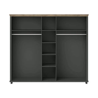 CHOICEWARDROBE Eilat 246cm 5 Door Mirrored Wooden Wardrobe – Deep Green with Oak Top & Full-Length Mirrors