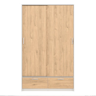 CHOICEWARDROBE Liston 2 Door Sliding Wardrobe with Drawers – Oak & White Finish | Compact Modern Storage Solution with Smooth Sliding Doors & Dual Bottom Drawers