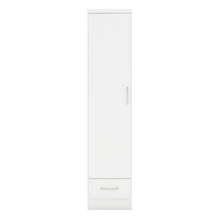 CHOICEWARDROBE Modara White High Gloss Wardrobe – 1 Door with Drawer | Slim 40 cm Space-Saving Storage