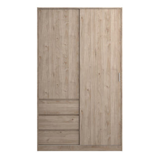 CHOICEWARDROBE Nakou 2 Door Sliding Wardrobe with 3 Drawers – Jackson Hickory Oak Finish | Modern Space-Saving Wooden Wardrobe