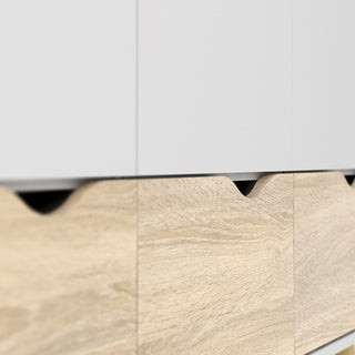 CHOICEWARDROBE Oklo 3 Door Wardrobe – White & Oak Finish | Wooden Scandinavian Wardrobe with 3 Drawers & Modern Legs