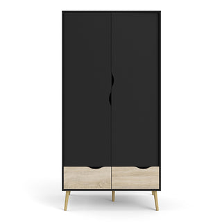 CHOICEWARDROBE Nuvell Black & Oak 2 Door Wardrobe with Drawers | Modern Minimalist Storage