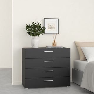 CHOICEWARDROBE Perkin 3 Piece Bedroom Furniture Set – 2 Door Wardrobe, 4 Drawer Chest & Bedside Cabinet in Black | Modern Storage Suite with Silver Handles