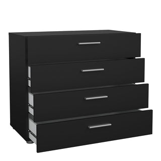 CHOICEWARDROBE Perkin 3 Piece Bedroom Furniture Set – 2 Door Wardrobe, 4 Drawer Chest & Bedside Cabinet in Black | Modern Storage Suite with Silver Handles