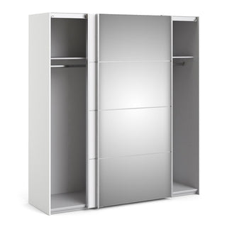 CHOICEWARDROBE Reck Mirrored Sliding Door Wardrobe – 2 Doors, 182cm Width | White High Gloss Finish with Full-Length Mirror Panel