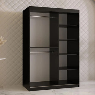CHOICEWARDROBE Rieti I Wooden Wardrobe – 2 Sliding Doors 120cm in Black | Modern Gold Handles, Soft-Close System & Spacious Shelving Interior