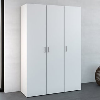 CHOICEWARDROBE Scalia 3 Door Wardrobe – White Wooden Finish | Modern Bedroom Storage with Hanging Rail & Shelves (116cm Width)