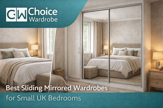 Sliding mirrored wardrobe reflecting light in a compact UK bedroom