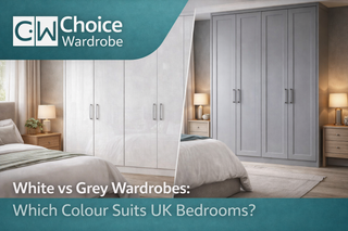 White and grey wardrobes compared in two modern bedroom schemes