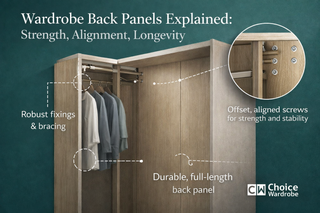 Illustration explaining how wardrobe back panels affect strength, alignment and longevity