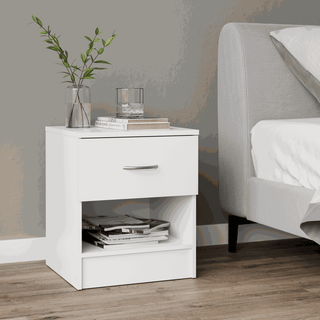 Aysford 40cm 1-Drawer Bedside Table with Open Shelf - White