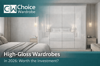 White high-gloss wardrobe in a contemporary bedroom