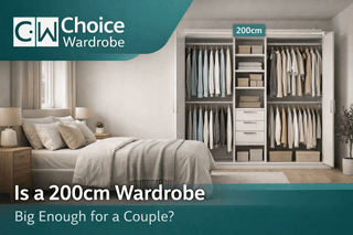Organised 200cm wardrobe divided into storage zones for two people