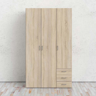 Space 115cm 3 Door 3 Drawer Wardrobe – Oak Effect