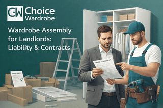 Landlord and wardrobe installer reviewing the written scope and safety requirements