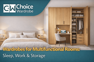 Multifunctional bedroom arranged for sleep, desk work and wardrobe storage