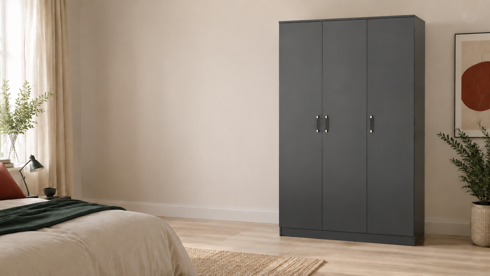 Hinged wardrobes in a contemporary bedroom