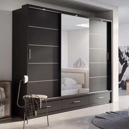 Black mirrored sliding wardrobe