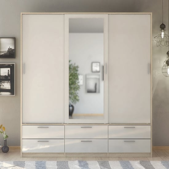 Line oak and white gloss bedroom furniture collection