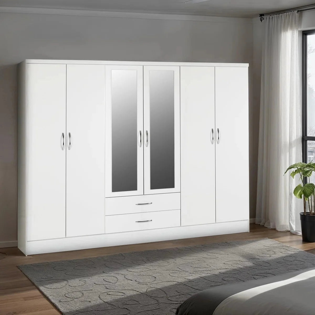 Wardrobe with integrated drawers in a contemporary bedroom