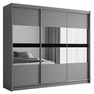 Graphite 3-door sliding wardrobe with mirrored panels