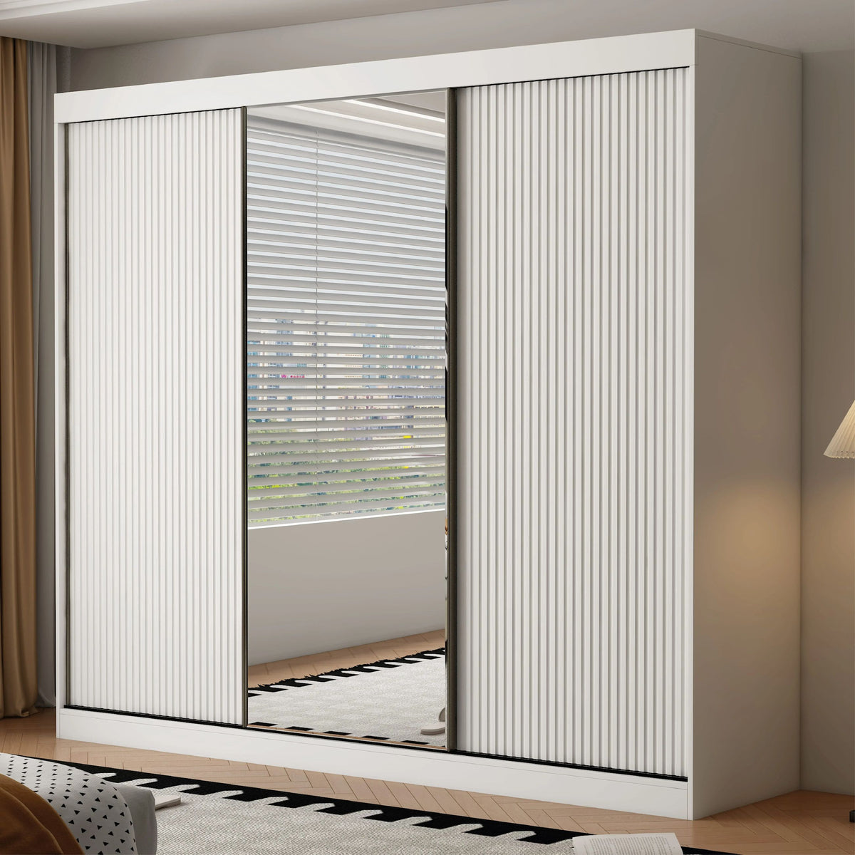 CHOICEWARDROBE Berlin 250cm white 3-door sliding wardrobe with mirrored door and fluted panels