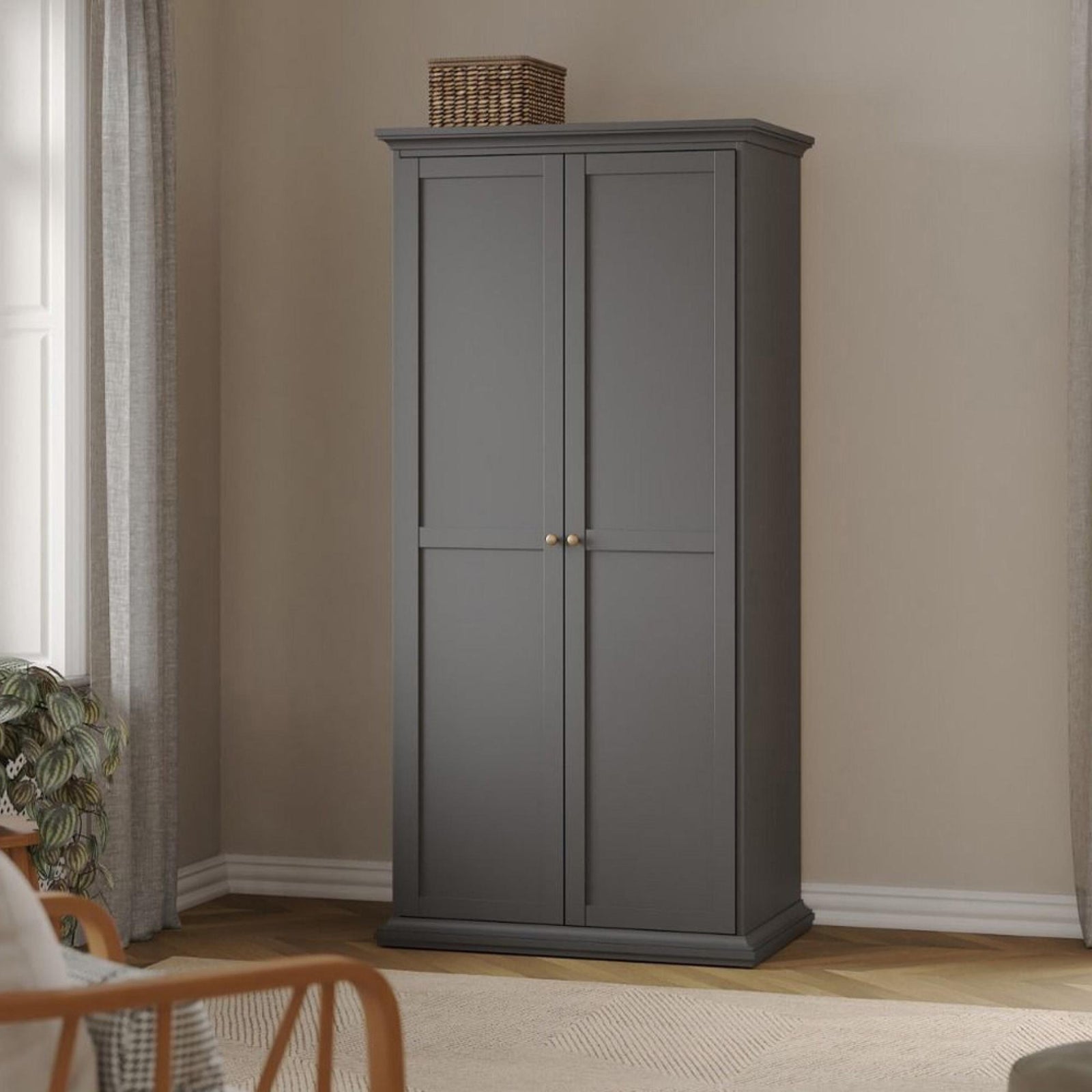 Paris Classic 2 Door Wardrobe – Matt Grey bedroom storage