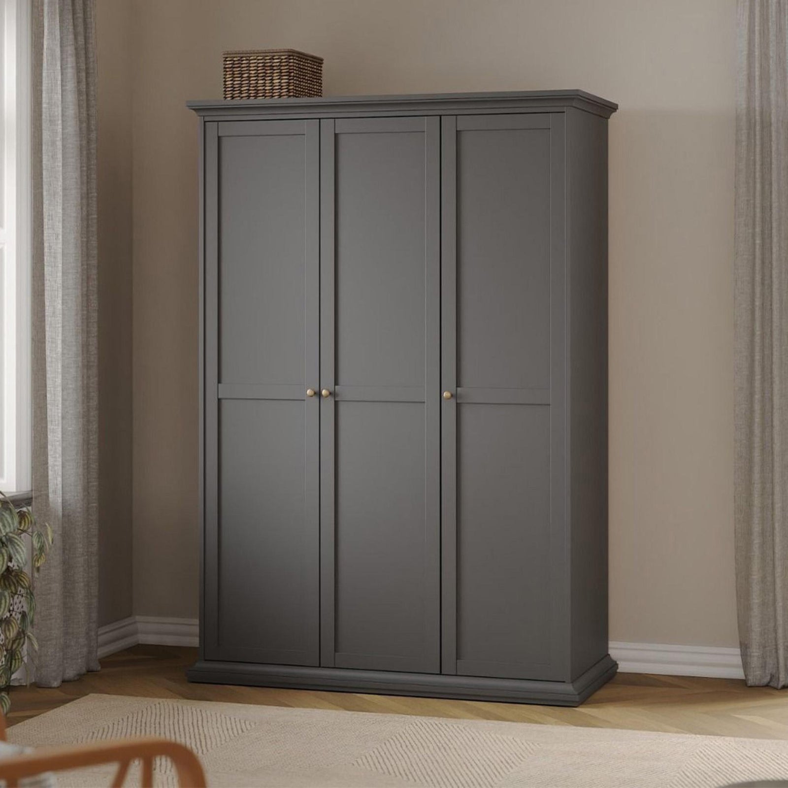 Paris Classic 3 Door Wardrobe – Matt Grey bedroom storage