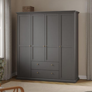Paris Classic 4 Door 2 Drawer Wardrobe – Matt Grey bedroom storage