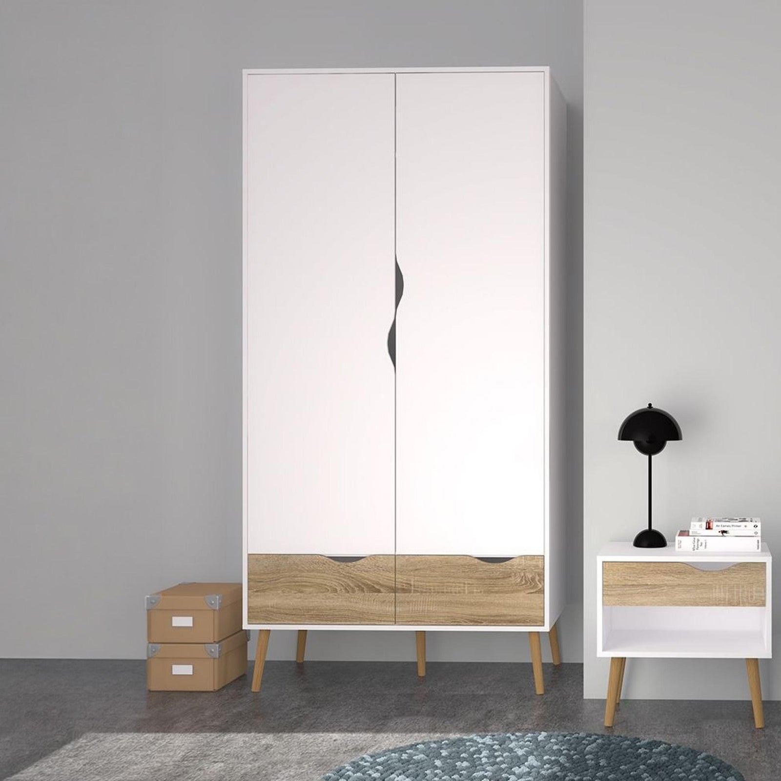 Oslo Scandinavian two door two drawer wardrobe in white and oak