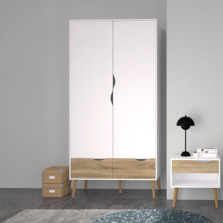 Oslo Scandinavian two door two drawer wardrobe in white and oak