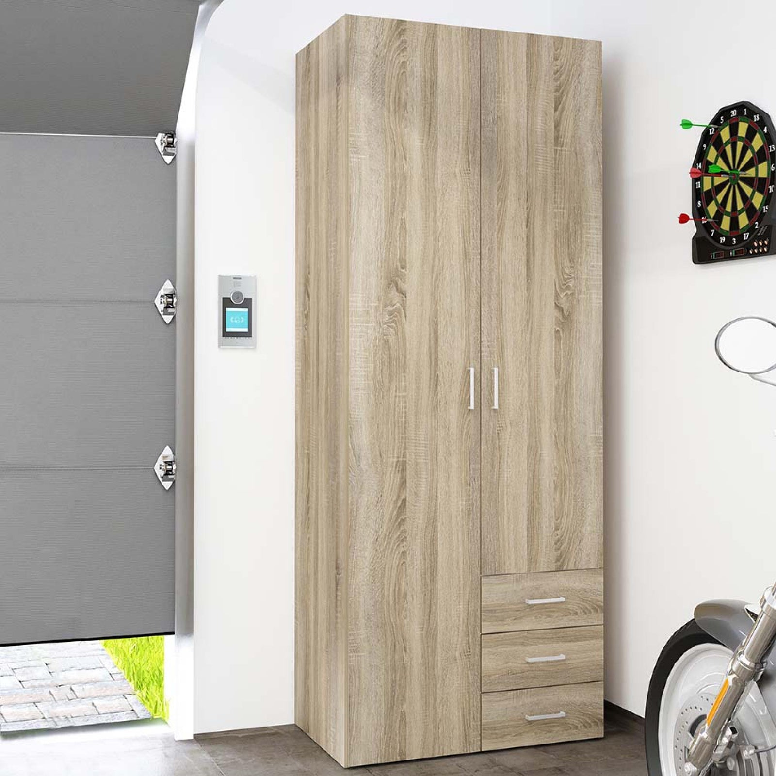 Space Narrow 2 Door 3 Drawer Wardrobe – Oak Effect bedroom storage