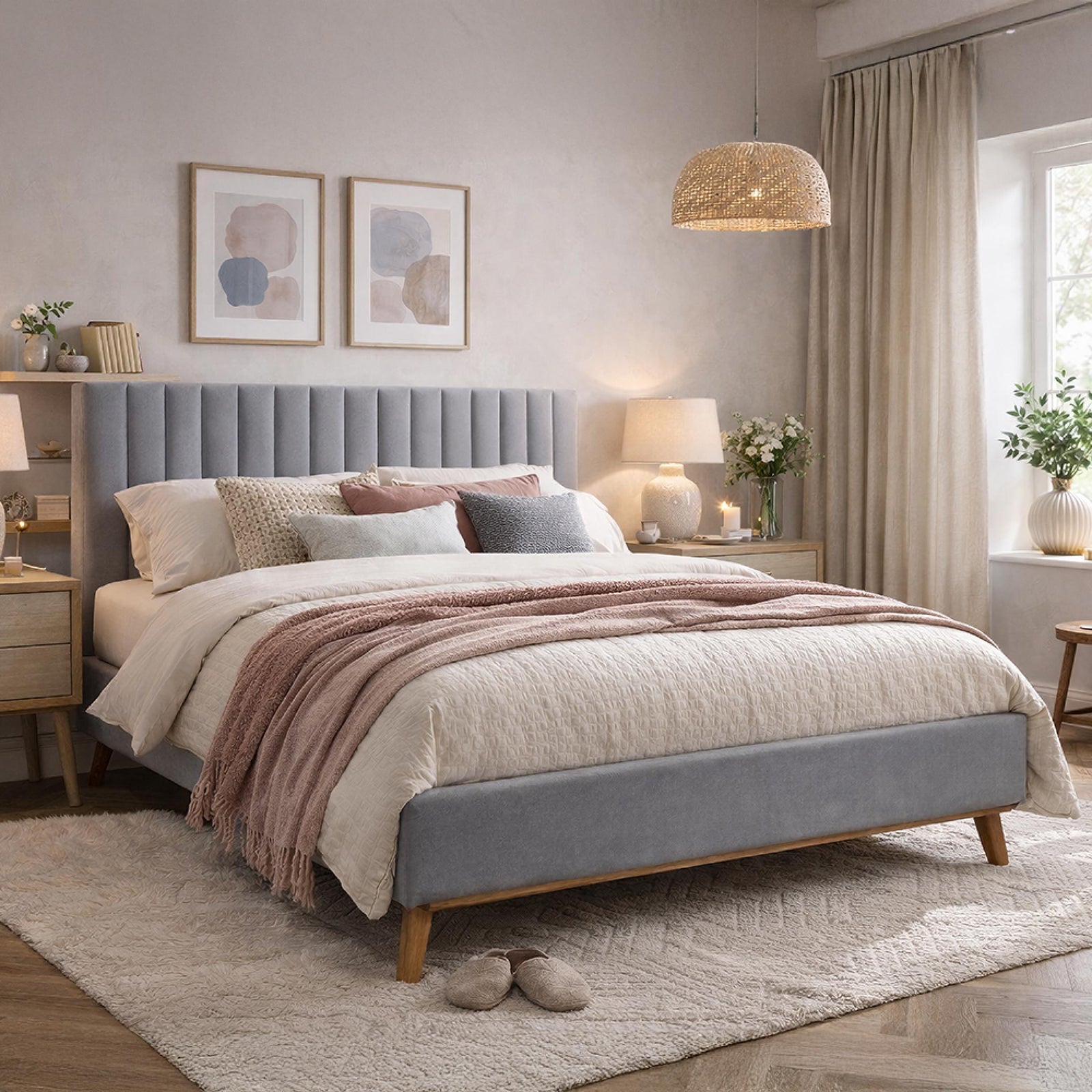 Time Living Albany Bed - Light Grey Fabric