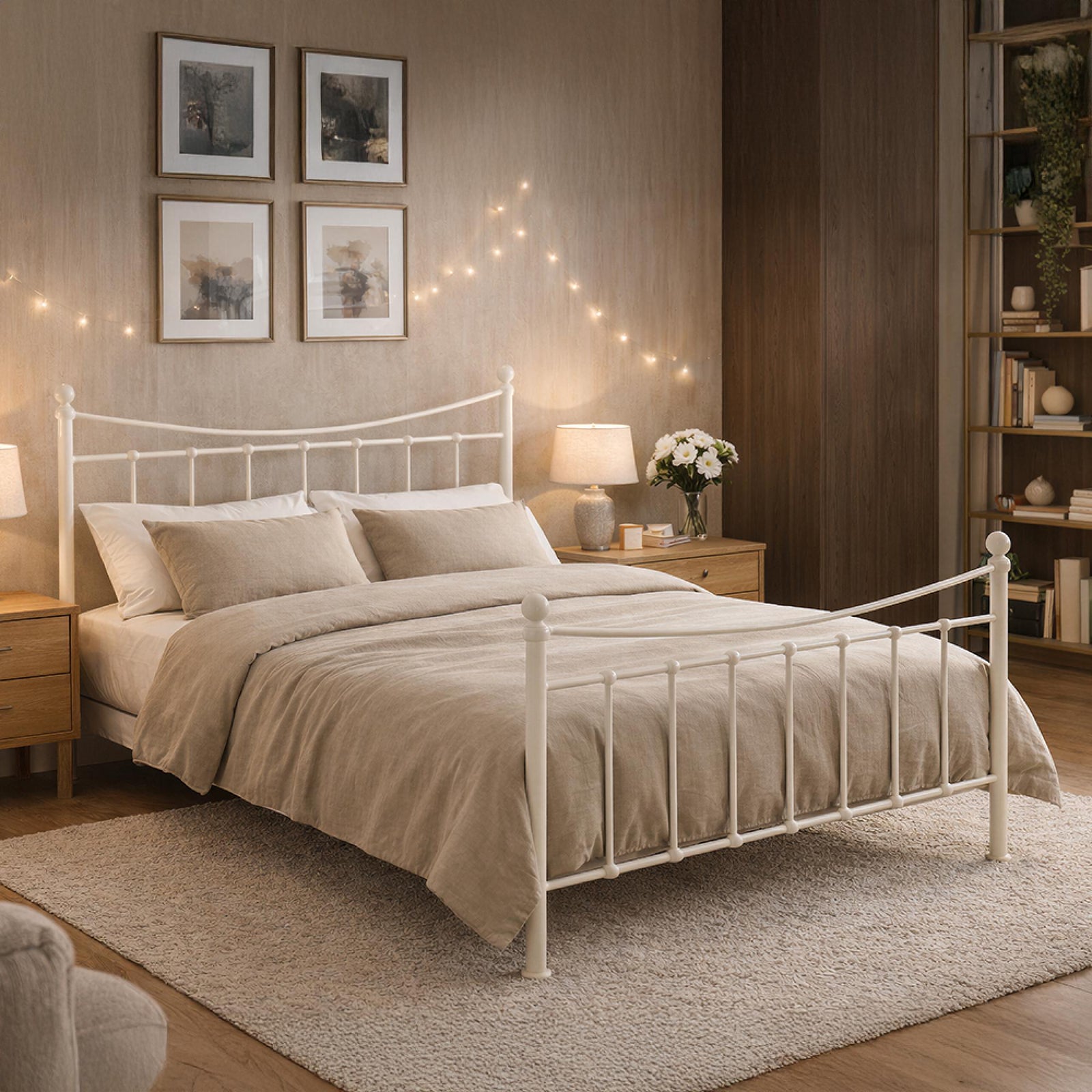 Time Living Alderley Bed - Ivory Metal