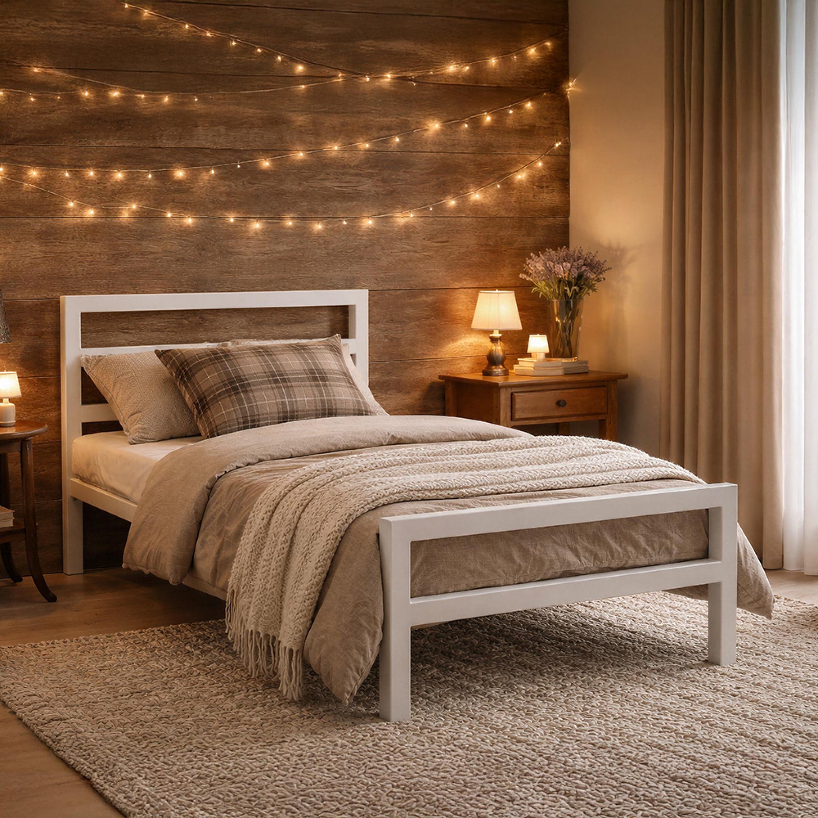 Time Living City Block Bed - White Metal