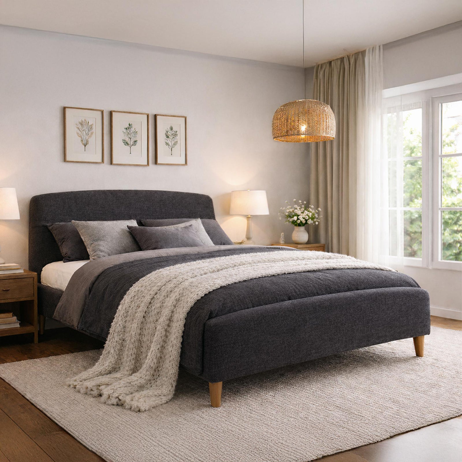 Time Living Geneva Bed - Dark Grey Fabric