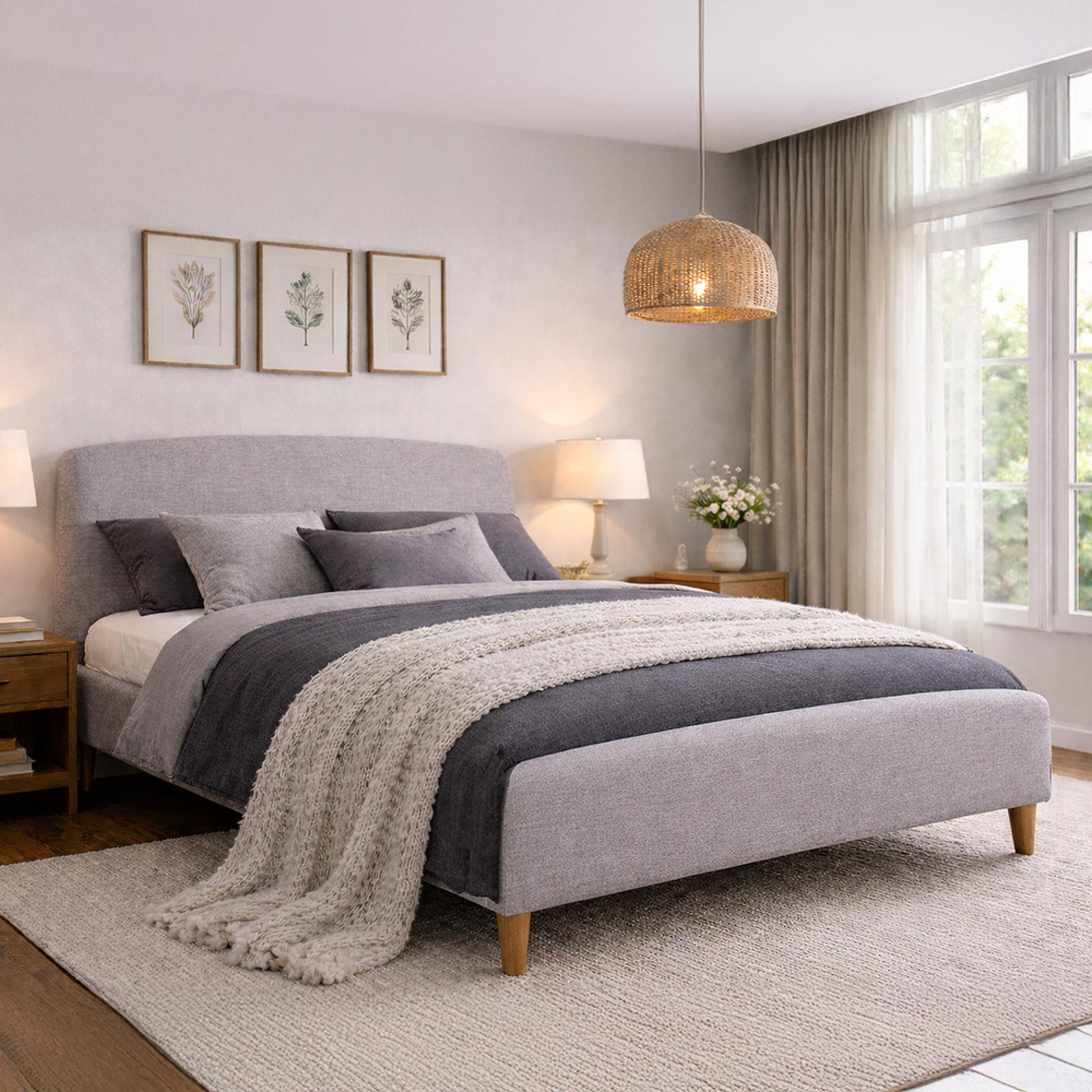 Time Living Geneva Bed - Light Grey Fabric