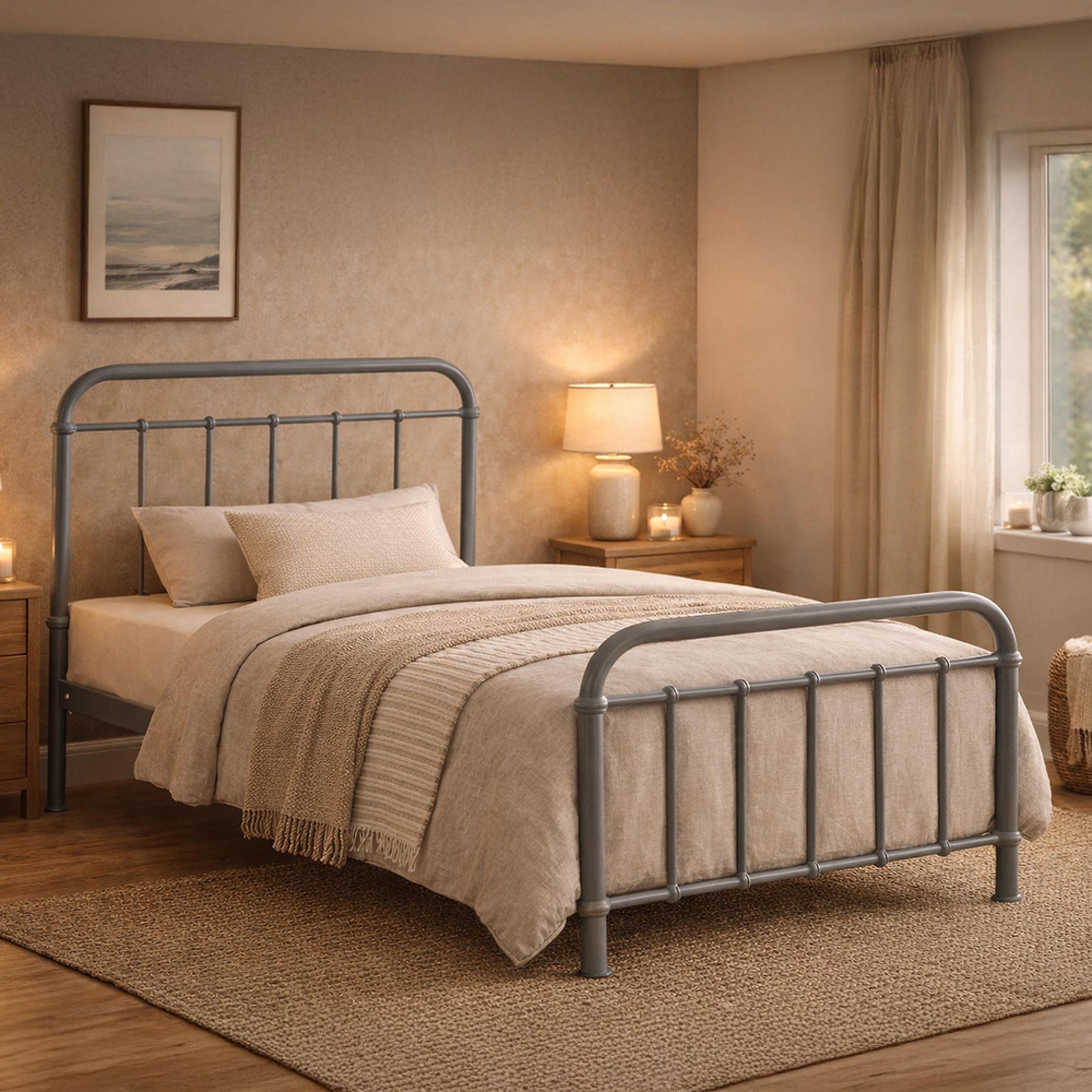 Time Living Miami Bed - Pebble Metal