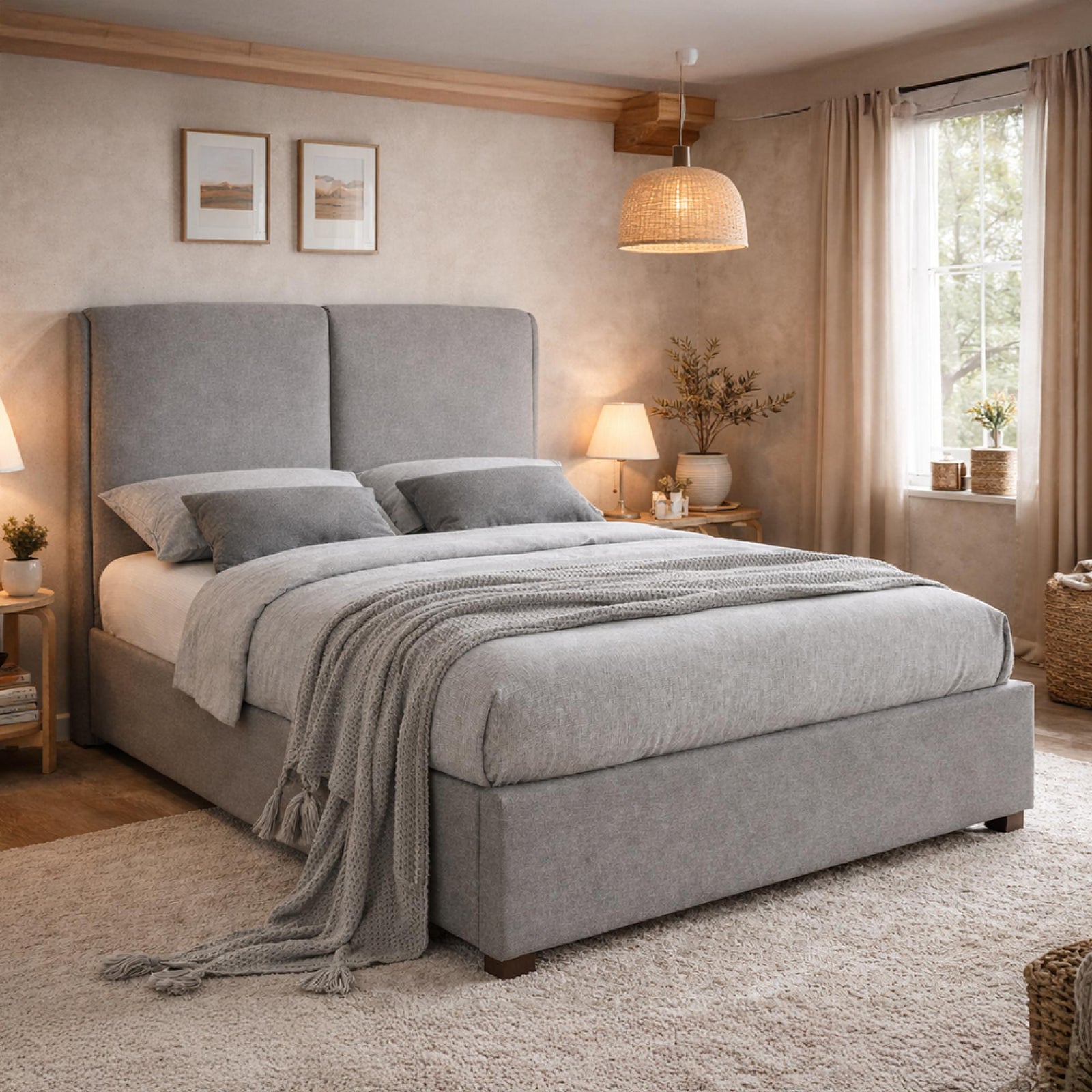 Time Living Oakland Bed - Light Grey Fabric