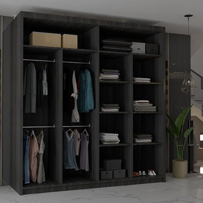 CHOICEWARDROBE Chicago II 2-door sliding wardrobe in wenge finish with mirrored doors.